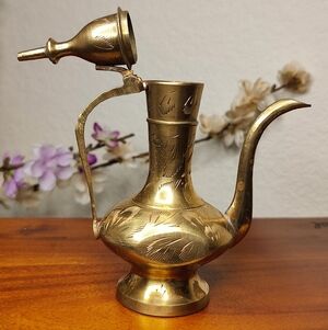 Vintage Brass Coffee Pot with Intricate Design 6"X4"
